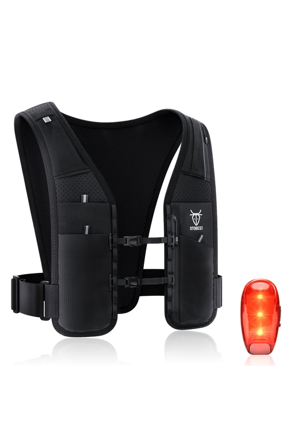 UTR113 Reflective Running Vest Hydration Pack Adjustable Phone Holder with Led Light, M