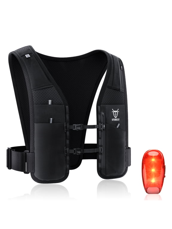 UTR113 Reflective Running Vest Hydration Pack Adjustable Phone Holder with Led Light, M