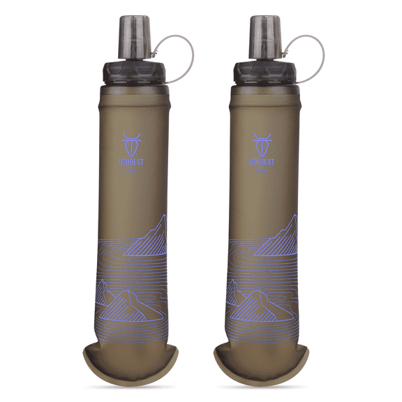 UTOBEST UTR219 500ml Soft Flask Collapsible Water Bottles, Purple, 42mm Opening, with Bite Valve (2 Count)