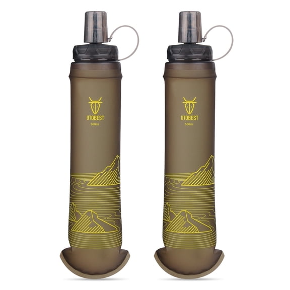 UTOBEST UTR219 500ml Soft Flask Collapsible Water Bottles, Yellow, 42mm Opening, with Bite Valve (2 Count)