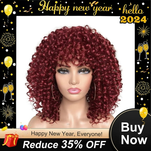 UTOURS African Wavelet Hair Peruvian Curly Human Hair Wig Adjustable Curly Wigs for Women Red Hair