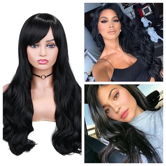 UTOURS Big Wave Wig High Temperature Heat Resistants Silk Wig Long Curly Hair Obliques Bangss Fashionable Women's Wig 27 Inches