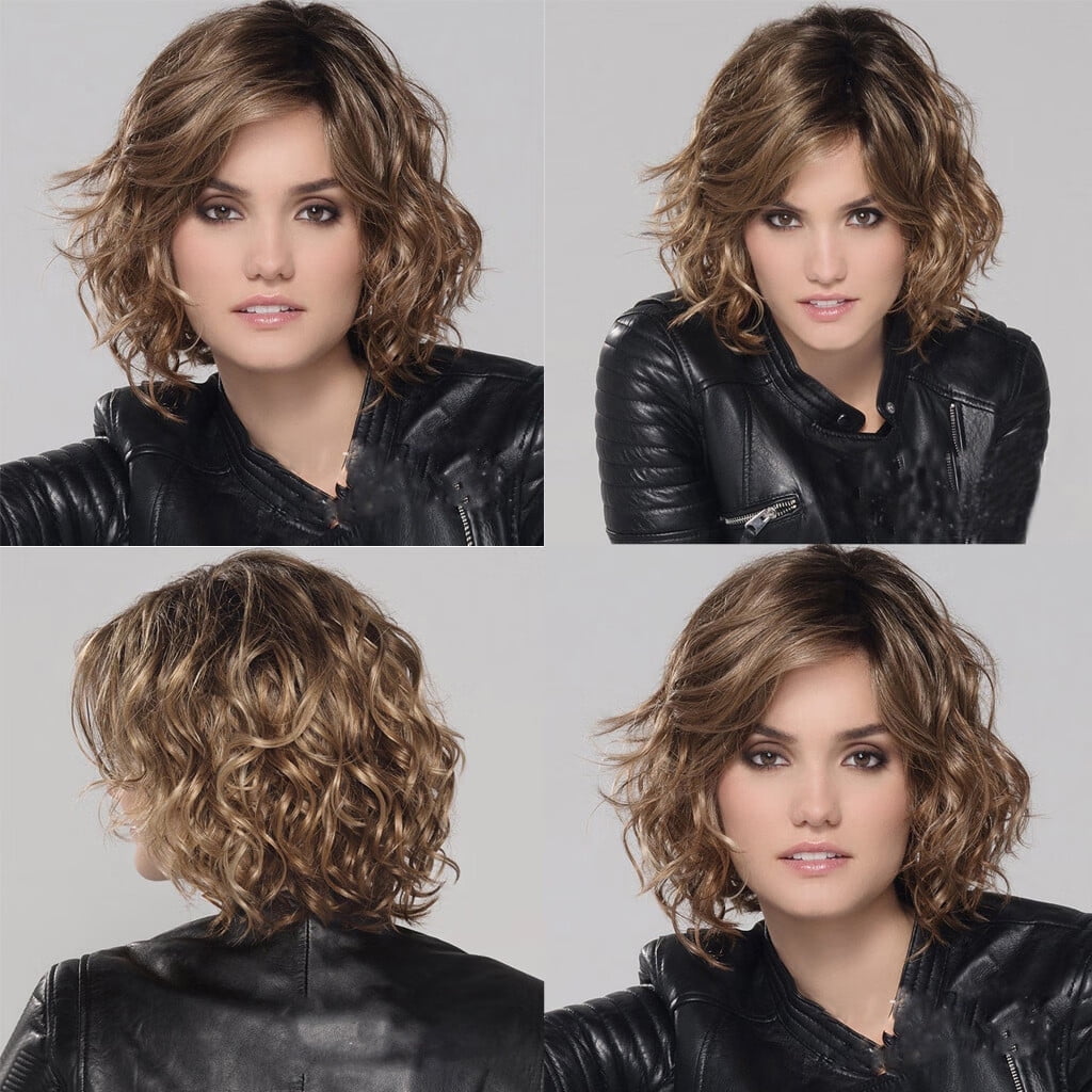 UTOURS Brazilian Virgin Hair Full Lace Cap Band Human Hair Wigs For Black Women Fashion Synthetic Short Curly Hair Wig Wave H