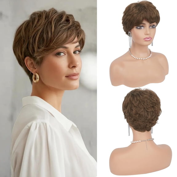 UTOURS Grey Pixie Wigs for Women - Gray Short Natural Layered Haircut Synthetic Heat Resistant Hair Wig for Daily Costume