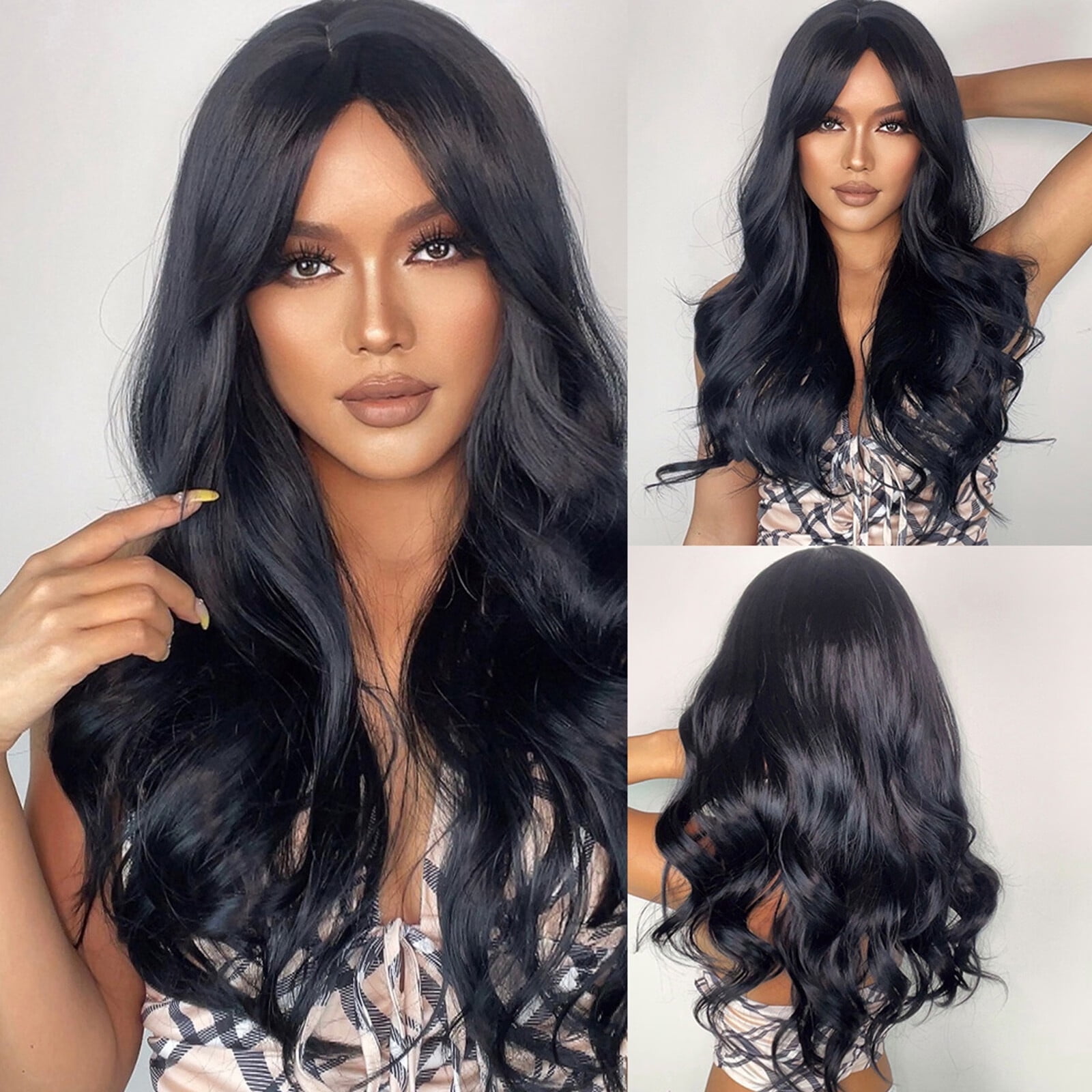 UTOURS Human Hair Wigs For Women 30 Inch Black Side Bangs Long Wavelength Curls Women's Wigs For Everyday Use