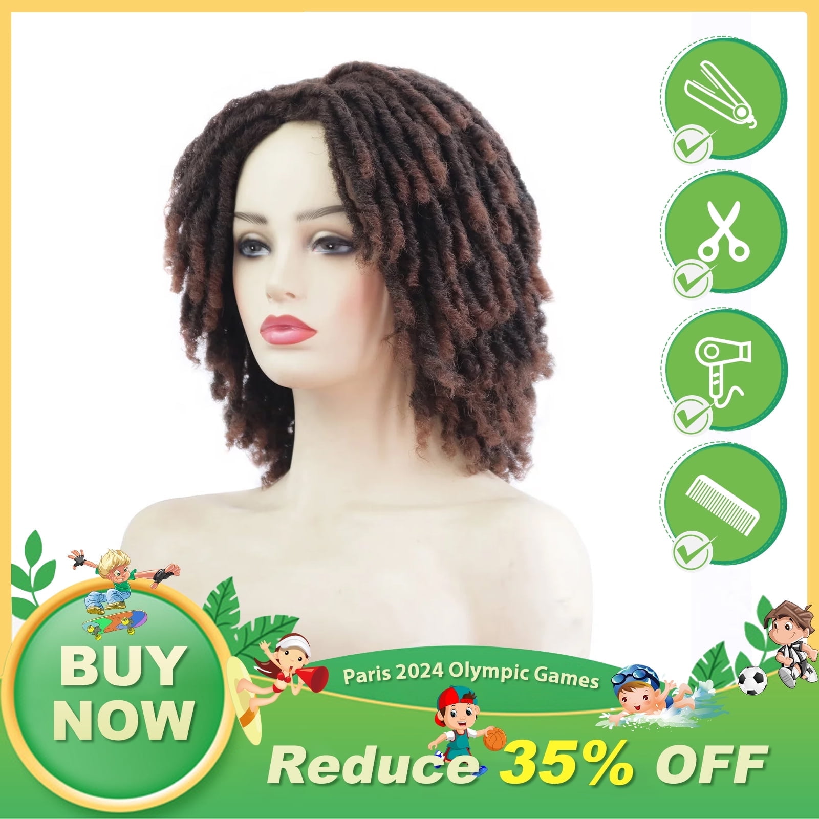 UTOURS Human Hair Wigs For Women Black Color Natural Hair Crochet Dirty Braid Headgear Wig Africa