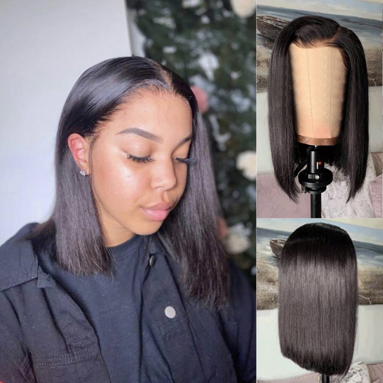 UTOURS Human Hair Wigs For Women Black Color Natural Lace Hair Brazilian Black Short Straight Hair Natural Vertical Wig High