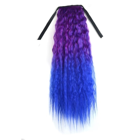 UTOURS Human Hair Wigs For Women Black Color Natural Lace Hair Gradient Color Ribbon Wavy Curly Long Ponytail Horsetail Clip