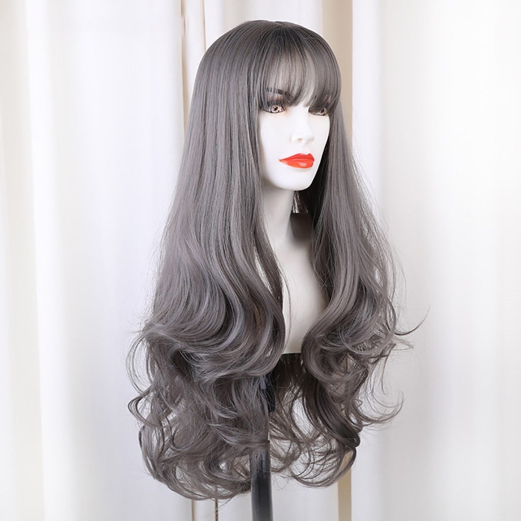 UTOURS Human Hair Wigs For Women Black Color Natural Lace Hair High Temperature Silk Thin Bangs Long Curly Rose Net Wig