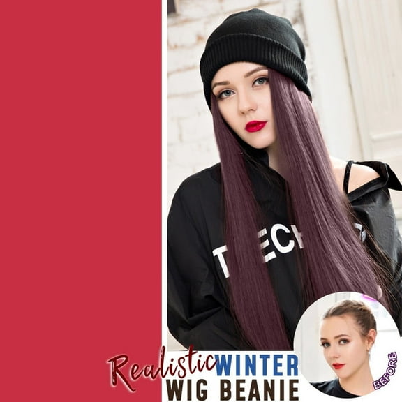 UTOURS Human Hair Wigs For Women Long Straight Wig Hat Hooded Wig Winter Cap Caps Casual Women Wig Hats with Hair