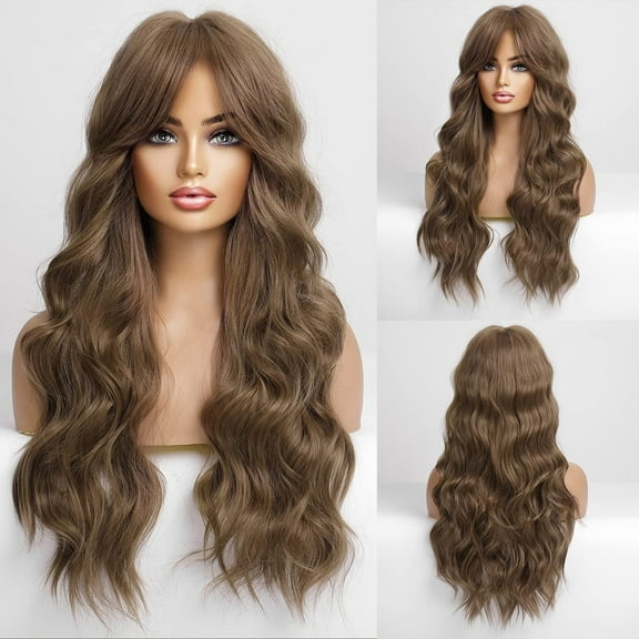 UTOURS Long Auburn Wig with Bangs Layered Curly Orange Wigs for Women Natural Synthetic Wigs for Daily Use