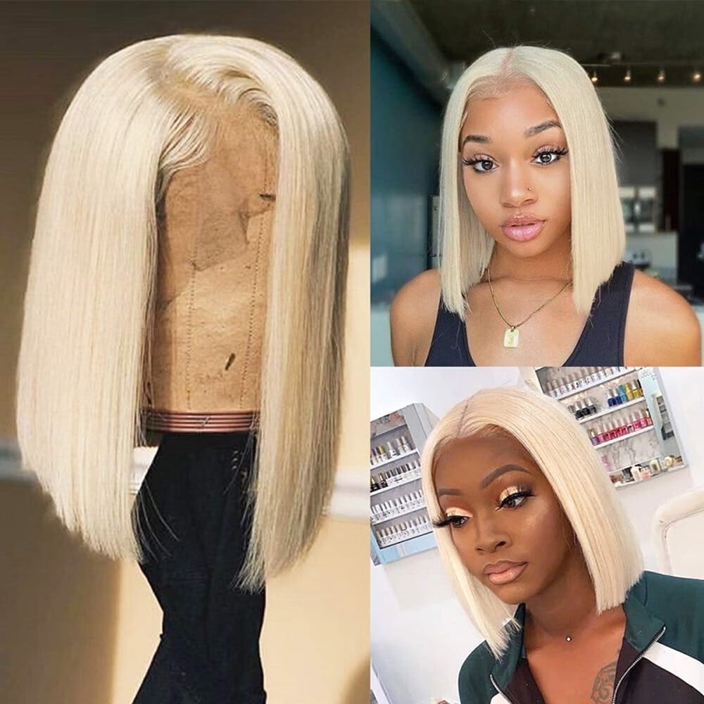 UTOURS Plucked Bleached Knots Free Part 14 Inch Short Blonde Bob Wigs for Black Women, Blonde Bob Wig Human Hair