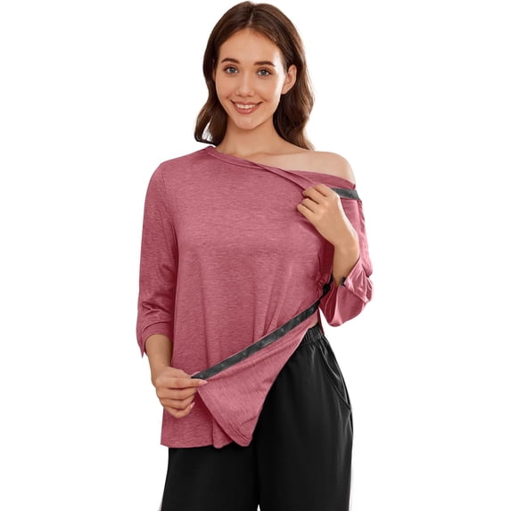 UTOURS Post Shoulder Surgery Shirts for Women Tear Away 3/4 Tops After Rotator Cuff Shirts Chemo Port Adaptive Clothing