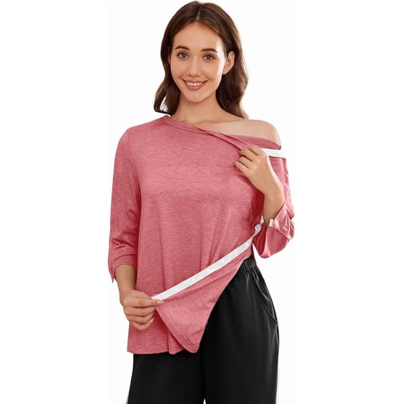 UTOURS Post Shoulder Surgery Shirts for Women Tear Away 3/4 Tops After Rotator Cuff Shirts Chemo Port Adaptive Clothing