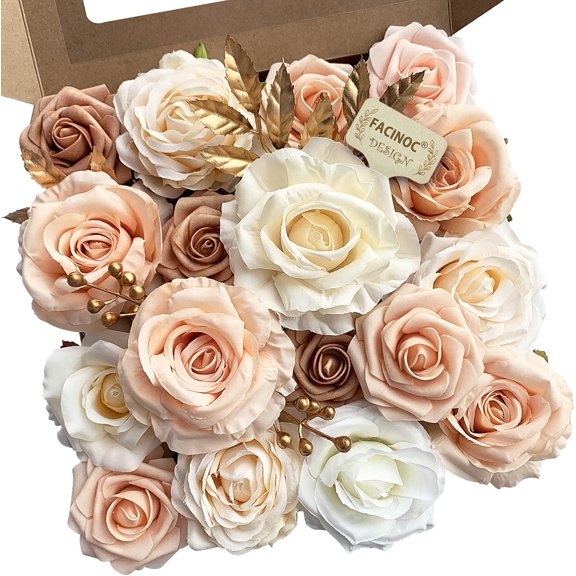 UTOURS Roses Artificial Flowers Pink Bouquets Box Set for DIY Bridal Wedding Shower Decorations Fake Floral Arrangements for Party Table Centerpieces Home Decor Indoor Outdoor Dusty Blush 19pcs