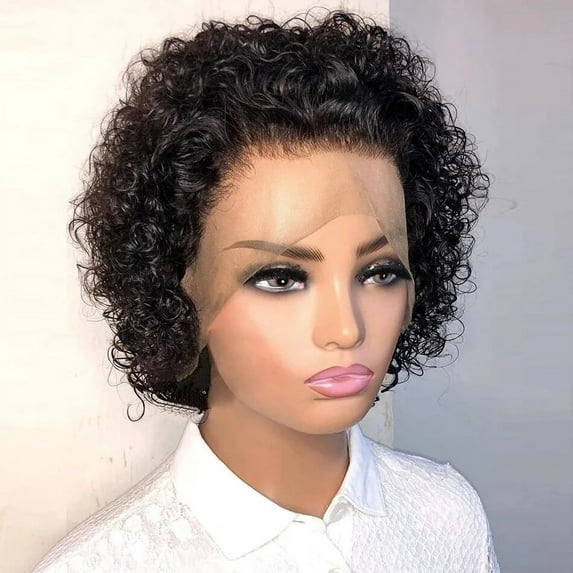 UTOURS Short Curly Wigs Bob Wigs Virgin Hair Human Hair Wigs Cheap Pixie Cut Wig 13X1 Transparent Lace Wig Preplucked Hairline Wigs For Women