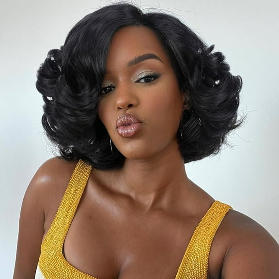 UTOURS Wig Short Body Wave Wig Glueless Short Wavy Bob Wigs Side Part Loose Wave Wigs for Women Shoulder Length Curly Synthetic Wig Hair Wig