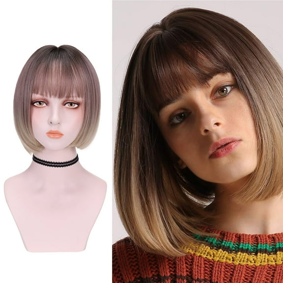 UTOURS Women Short Bob Straight Synthetic Wig Quality Hair Rose GoldGradient 13INCH