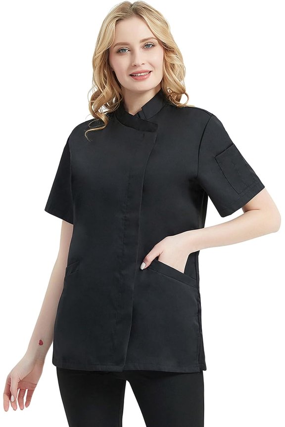 Women's Chef Coat Short Sleeve Chef Jacket Lightweight and Flexible Allows Freedom of Movement Multiple Pockets for Convenient Storage Perfect for Long Hours in the Kitchen