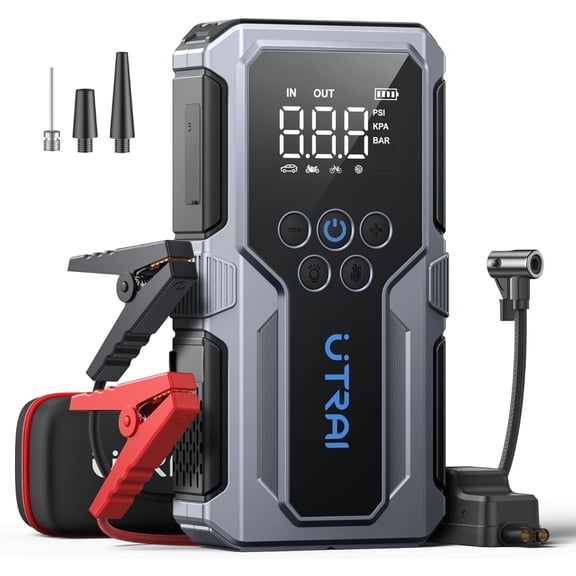 4000A Jump Starter with Air Compressor 150PSI 12V Battery Booster QC 18W LED Flashlight for 8.5L Gas & 6.5L Diesel |  UTRAI