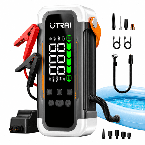 UTRAI 7000A Jump Starter with 150PSI Air Compressor, Air Blower & PD30W for Gas and 12L Diesel