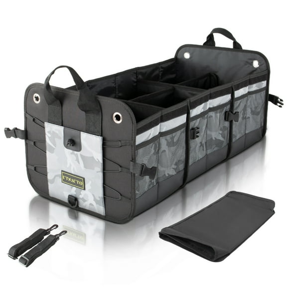 UTSAUTO Car Trunk Organizer, Foldable Compartments Car Cargo Trunk Organizer, Reinforced Handles Trunk Storage Organizer for Any Cars, SUV, Mini-Van Model Size (Camouflage, 3 Compartments)