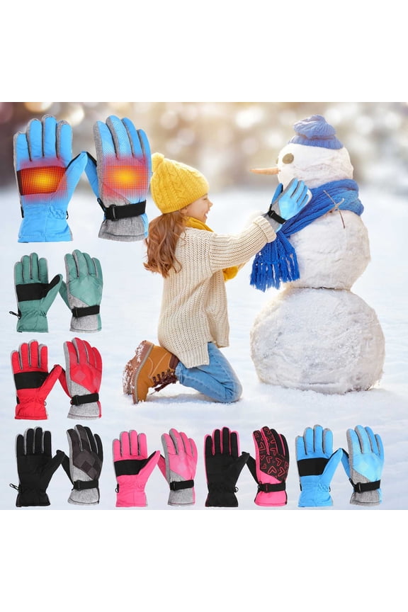 1 Pair Unisex Kids Ski Gloves Waterproof Winter Children's Snow Gloves for Boys and Girls Skiing Hiking Cycling Blue