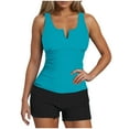 thumbnail image 1 of UTSJKR $10 & under Two Piece Tankini Swimsuits for Women Notch Neck Athletic Two Side Pockets Swimwear Tummy Control Bathing Suit with Shorts Light Blue XXL, 1 of 8