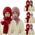 thumbnail image 1 of UTSJKR 2 PC Integrated Ear Protection Windproof Cap Scarf, Elastic Warm Conjoined Ear Protection Knitted Hat, Winter Beanie Hat Scarf Khaki, 1 of 8