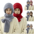 thumbnail image 1 of UTSJKR 2 Pack Integrated Ear Protection Windproof Cap Scarf, Winter Warm Knitted Hat Scarf, Thickening Beanie Hat Scarf Pink, 1 of 9