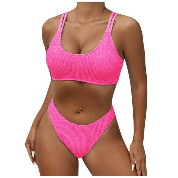 UTSJKR 2 Piece Bathing Suits for Women Push up Cheeky Drawstring Swimsuits Two Piece Bathing Suit High Waisted Swimwear Hot Pink S