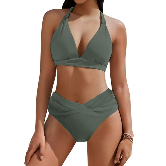 UTSJKR 2 Piece Swimsuit for Women Drawstring Tummy Control Swim Suits Color Block Full Coverage Bathing Suits Swimwear Dark Gray L