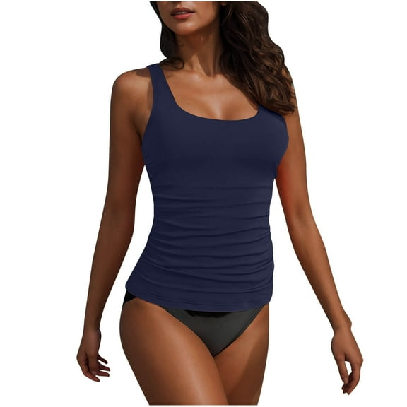 UTSJKR 2 Piece Swimsuits for Women Tummy Bathing Suit Top with Bikini Shorts Control Front Cross Bathing Suits Swimsuits Navy S