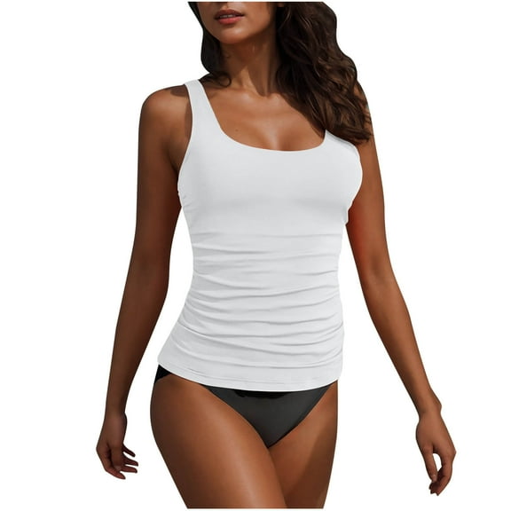 UTSJKR 2 Piece Swimsuits for Women Tummy Bathing Suit Top with Bikini Shorts Control Front Cross Bathing Suits Swimsuits White XXL