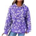 thumbnail image 1 of UTSJKR 2024 Fall Fashion Floral Print Hoodies for Women Deals Trendy Waffle Knit Long Sleeve Sweatshirt Casual Loose Oversized Pullover Tops with Pocket Purple XL, 1 of 5