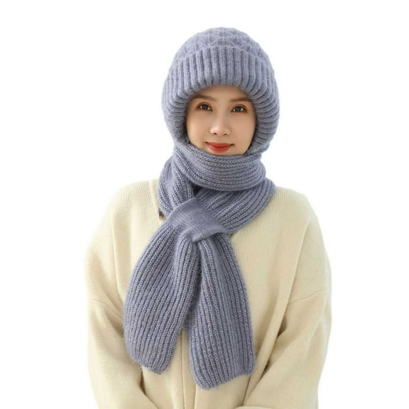 UTSJKR 2025 Trendy Integrated Ear Protection Windproof Cap Scarf, Winter Warm Knitting Thick Warm Ear Guard Hat Scarf for Women Gray