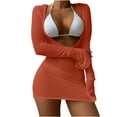 thumbnail image 1 of UTSJKR 2026 Flattering 3 Piece Fishnet Dress Cover Up Bikini Set Vacation Outfits Long Sleeve Sheer Beach Swimwear Beachwear Orange XL, 1 of 3