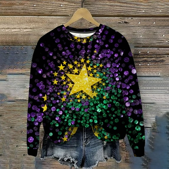 UTSJKR 2026 Outfit for Women,2026 Sweatshirts for Women,Carnival Print Crew Neck Loose Trendy Party Soft Comfy 2026 Tops Multicolor XXL