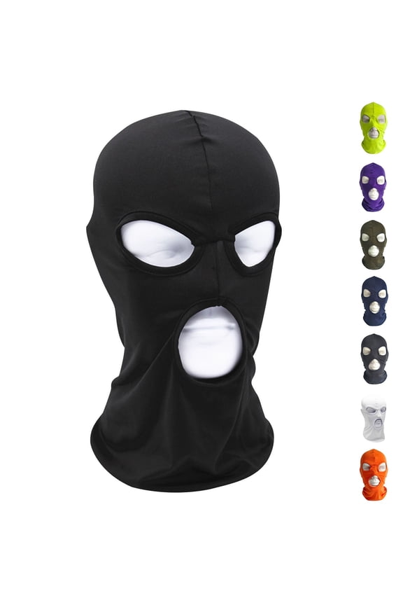 3 Hole Black Balaclava Ski Mask, Thin Full Face Mask for Men Women Motorcycle Bike Hunting Cycling Cap Ski Black