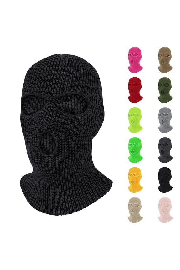 3 Hole Winter Knitted Mask, Full Face Cover Ski Mask Warm Balaclava for Skiing, Motorcycle, Snowboard Khaki