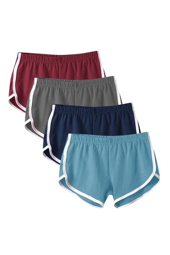 4 Pack Women's Retro Vintage High Waist Side Striped Booty Shorts Athletic Dolphin Gym Shorts Running Workout Shorts Hot Pants Multicolor M