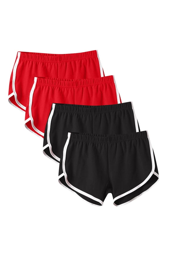 4 Pack Women's Retro Vintage High Waist Side Striped Booty Shorts Athletic Dolphin Gym Shorts Running Workout Shorts Hot Pants Multicolor M