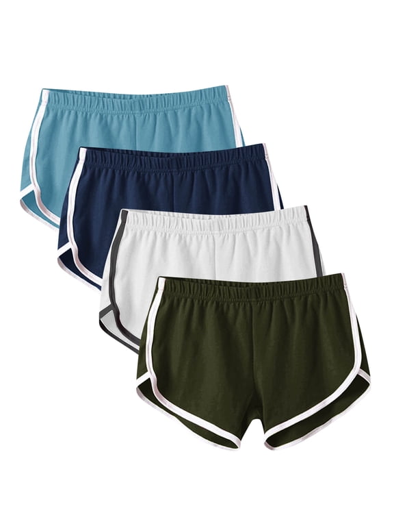 4 Pack Women's Retro Vintage High Waist Side Striped Booty Shorts Athletic Dolphin Gym Shorts Running Workout Shorts Hot Pants Multicolor S