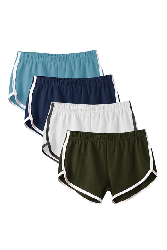 4 Pack Women's Retro Vintage High Waist Side Striped Booty Shorts Athletic Dolphin Gym Shorts Running Workout Shorts Hot Pants Multicolor S