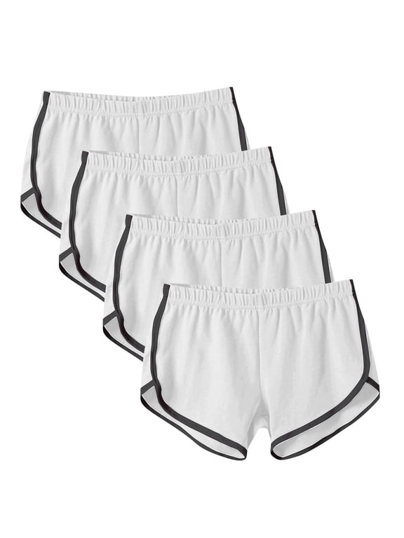 4 Pack Women's Retro Vintage High Waist Side Striped Booty Shorts Athletic Dolphin Gym Shorts Running Workout Shorts Hot Pants White XXXL