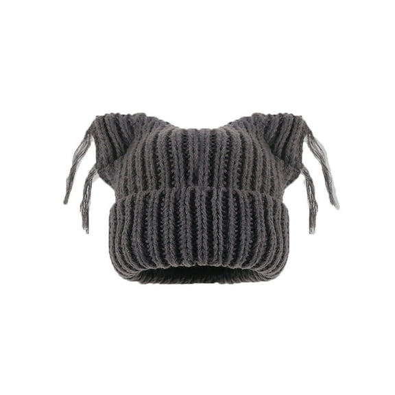 UTSJKR Adult Knit Beanie Hat, Winter Cat Ears Hat Warm Ribbed Cable Knitted Fleece Lined Ski Skull Hat for Teen Girls Women Gray