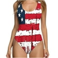 thumbnail image 1 of UTSJKR American Flags Women's One Piece Swimsuit High Cut Low Back Swimsuits Patriotic Tummy Control Bathing Suit Black XL, 1 of 4