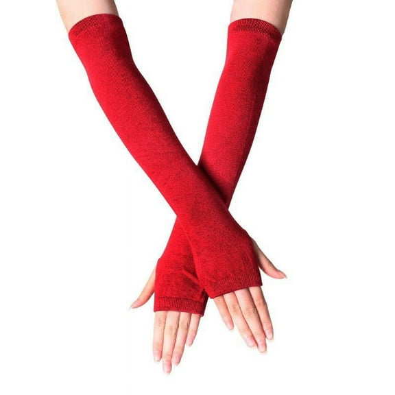 UTSJKR Arm Warmer Fingerless Gloves for Women Long Arm Sleeves Knitted Elbow Length Gloves Gothic Thumb Hole Mittens Wine