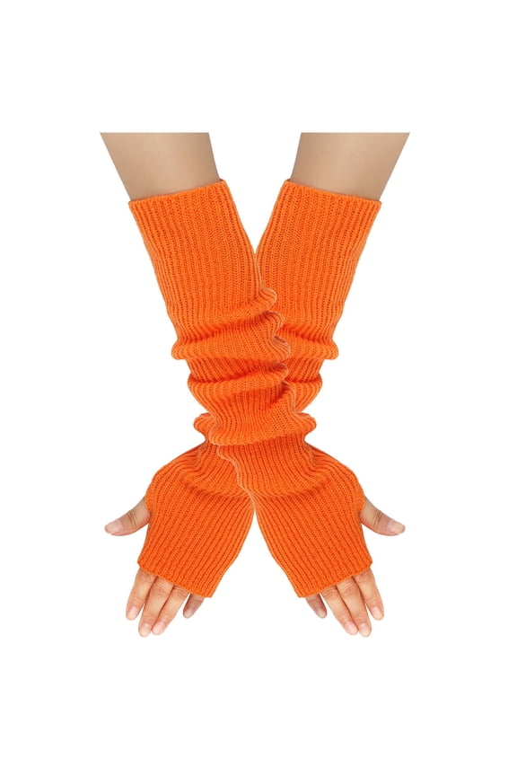 Arm Warmers Arm Sleeves Long Fingerless Gloves Great Holiday Gift Winter Outdoor Warm Arm Gloves for Women Orange
