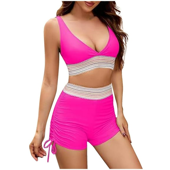 UTSJKR Athletic Swimsuits for Women 2 Piece Bathing Suits High Waisted Tummy Control Swimwear Tankini Tops with Boyshorts Hot Pink L